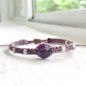 Amethyst Stone • Pastel Rose Waxed Bracelet
